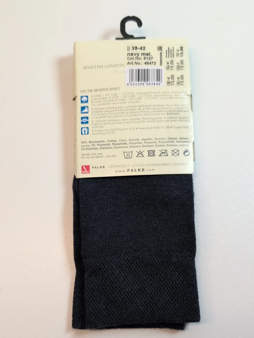 Falke Womens Sensitive London Socks Navy Mel 39-42 (8-10.5 US) 46472 NEW!